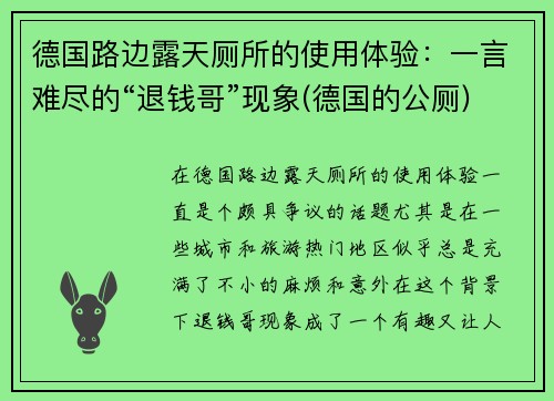 德国路边露天厕所的使用体验：一言难尽的“退钱哥”现象(德国的公厕)