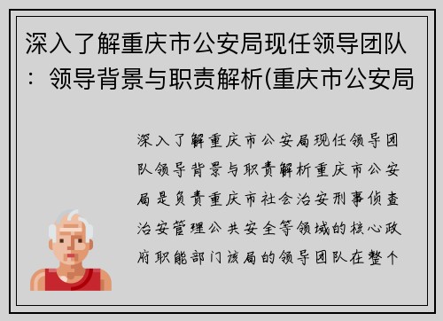 深入了解重庆市公安局现任领导团队：领导背景与职责解析(重庆市公安局领导分工)