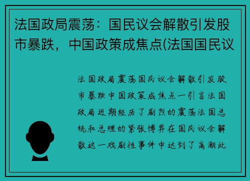 法国政局震荡：国民议会解散引发股市暴跌，中国政策成焦点(法国国民议会官网)