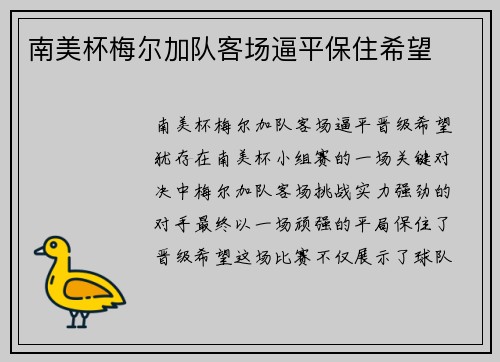南美杯梅尔加队客场逼平保住希望